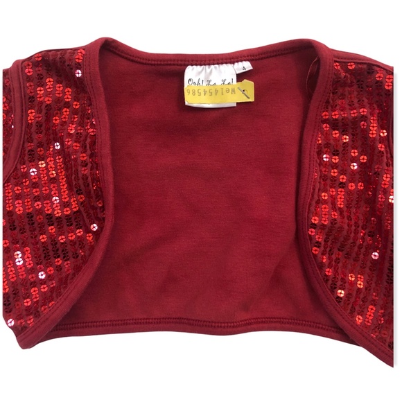 Ooh! La, La! Couture Red sequin tulle Dress & matching Shrug - Picture 8 of 9